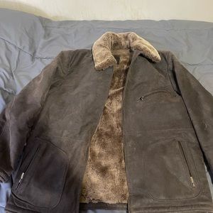 Robert Comstock RC Expedition Genuine Leather Faux Fur Lined Coat XL Brown Tan